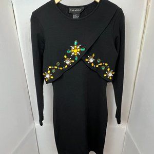 Vintage 90s Andrea Jovine Jeweled 100% Wool Black Sweater Dress